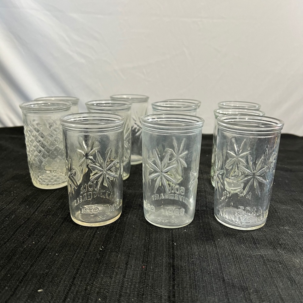 Vintage Ball 50th Anniversary 1883-1933 Glass Jelly Jars Juice Glasses Set of 10